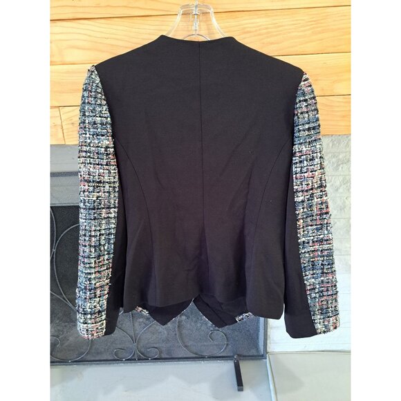 Boston Proper Womens Size 12 Sequins Tweed Blazer Black Panels Embellished Trim - Picture 5 of 9